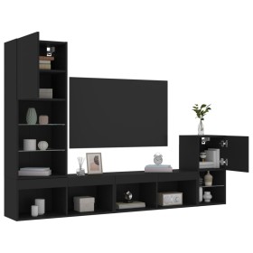 vidaXL 4-tlg. Wohnwand mit LED-Beleuchtung Schwarz Holzwerkstoff