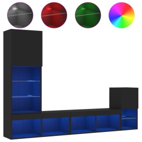 vidaXL 4-tlg. Wohnwand mit LED-Beleuchtung Schwarz Holzwerkstoff