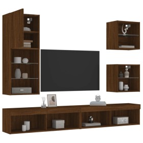 vidaXL 5-tlg. Wohnwand mit LED-Beleuchtung Braun Eichen-Optik