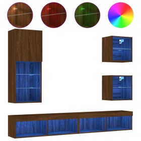 vidaXL 5-tlg. Wohnwand mit LED-Beleuchtung Braun Eichen-Optik