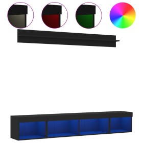 vidaXL 5-tlg. Wohnwand mit LED-Beleuchtung Schwarz Holzwerkstoff