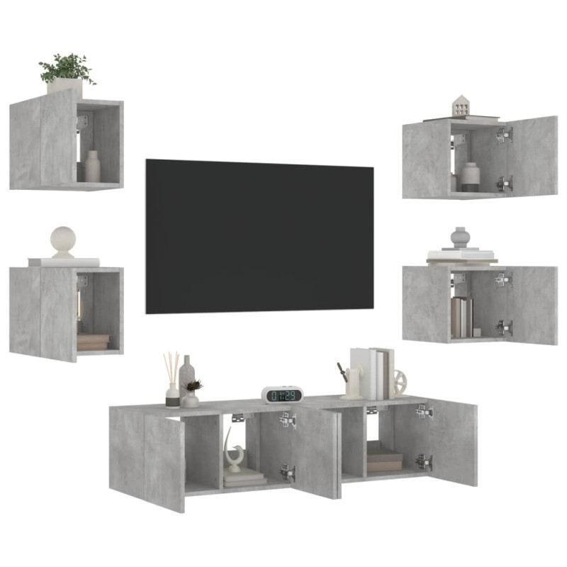 vidaXL 6-tlg. Wohnwand mit LED-Beleuchtung Betongrau Holzwerkstoff vidaXL 6-tlg. Wohnwand mit LED-Beleuchtung Betongrau Holzwerkstoff