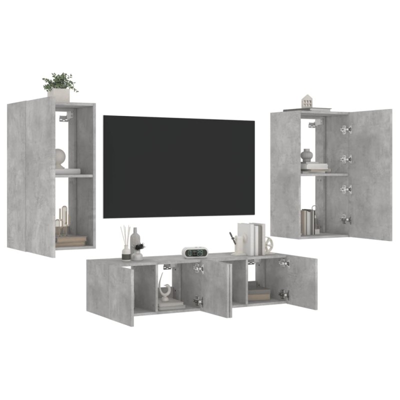 vidaXL 4-tlg. Wohnwand mit LED-Beleuchtung Betongrau Holzwerkstoff vidaXL 4-tlg. Wohnwand mit LED-Beleuchtung Betongrau Holzwerkstoff
