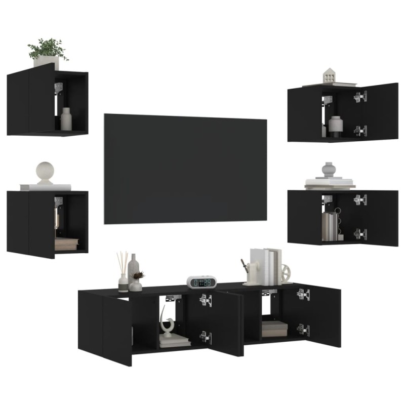 vidaXL 6-tlg. Wohnwand mit LED-Beleuchtung Schwarz Holzwerkstoff vidaXL 6-tlg. Wohnwand mit LED-Beleuchtung Schwarz Holzwerkstoff