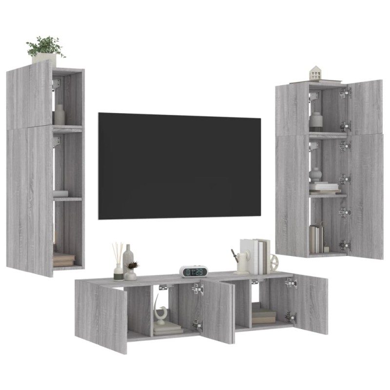 vidaXL 6-tlg. Wohnwand mit LED-Beleuchtung Grau Sonoma Holzwerkstoff vidaXL 6-tlg. Wohnwand mit LED-Beleuchtung Grau Sonoma Holzwerkstoff