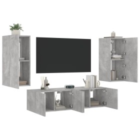vidaXL 4-tlg. Wohnwand mit LED-Beleuchtung Betongrau Holzwerkstoff