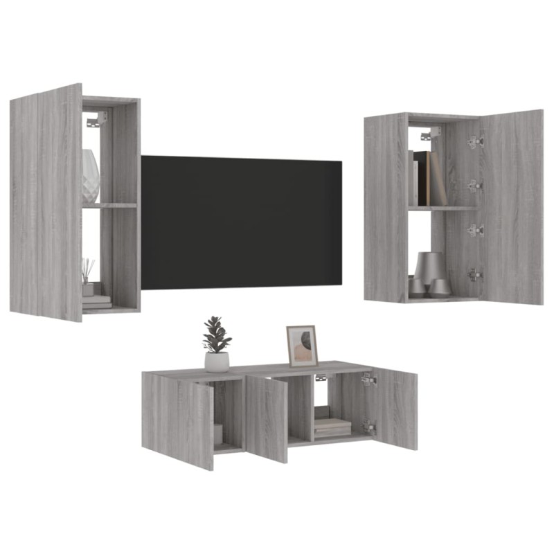 vidaXL 4-tlg. Wohnwand mit LED-Beleuchtung Grau Sonoma Holzwerkstoff vidaXL 4-tlg. Wohnwand mit LED-Beleuchtung Grau Sonoma Holzwerkstoff