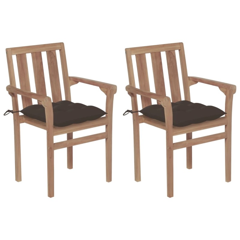 Gartenstühle 2 Stk. mit Taupe Kissen Massivholz Teak Gartenstühle 2 Stk. mit Taupe Kissen Massivholz Teak