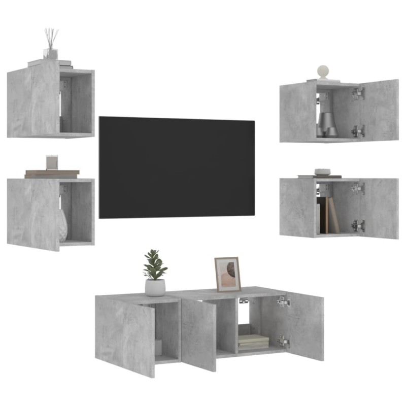 vidaXL 6-tlg. Wohnwand mit LED-Beleuchtung Betongrau Holzwerkstoff vidaXL 6-tlg. Wohnwand mit LED-Beleuchtung Betongrau Holzwerkstoff