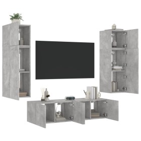vidaXL 6-tlg. Wohnwand mit LED-Beleuchtung Betongrau Holzwerkstoff
