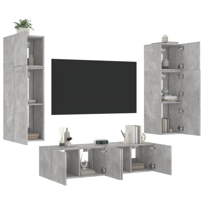 vidaXL 6-tlg. Wohnwand mit LED-Beleuchtung Betongrau Holzwerkstoff vidaXL 6-tlg. Wohnwand mit LED-Beleuchtung Betongrau Holzwerkstoff