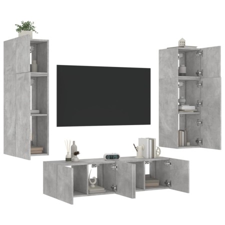 vidaXL 6-tlg. Wohnwand mit LED-Beleuchtung Betongrau Holzwerkstoff