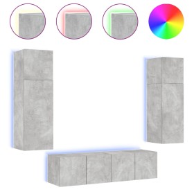 vidaXL 6-tlg. Wohnwand mit LED-Beleuchtung Betongrau Holzwerkstoff