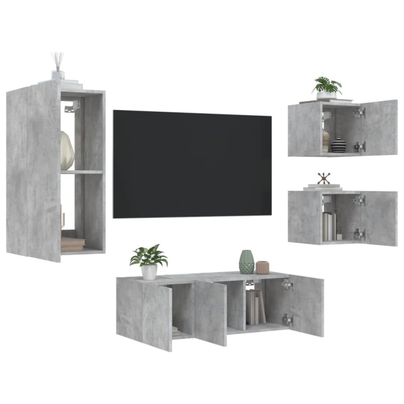 vidaXL 5-tlg. Wohnwand mit LED-Beleuchtung Betongrau Holzwerkstoff vidaXL 5-tlg. Wohnwand mit LED-Beleuchtung Betongrau Holzwerkstoff