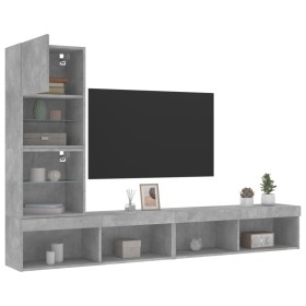 vidaXL 4-tlg. Wohnwand mit LED-Beleuchtung Betongrau Holzwerkstoff
