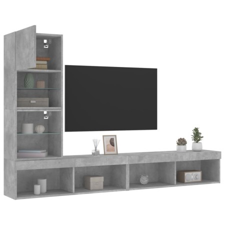vidaXL 4-tlg. Wohnwand mit LED-Beleuchtung Betongrau Holzwerkstoff