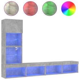 vidaXL 4-tlg. Wohnwand mit LED-Beleuchtung Betongrau Holzwerkstoff