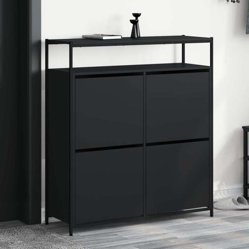 vidaXL Schuhschrank mit 4 Klappen Schwarz 100x34x112 cm vidaXL Schuhschrank mit 4 Klappen Schwarz 100x34x112 cm