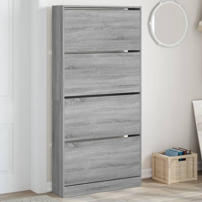 vidaXL Schuhschrank mit 4 Klappen Grau Sonoma 80x21x163,5 cm vidaXL Schuhschrank mit 4 Klappen Grau Sonoma 80x21x163,5 cm