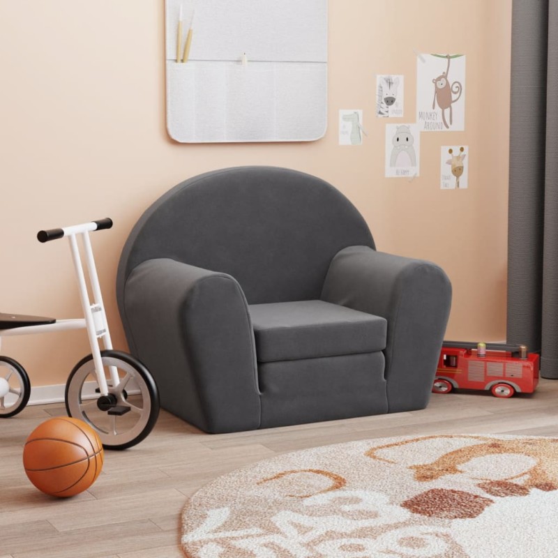 vidaXL Schlafsofa für Kinder Anthrazit Weich Plüsch vidaXL Schlafsofa für Kinder Anthrazit Weich Plüsch