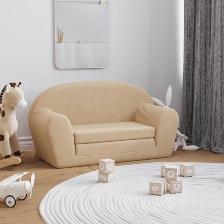 vidaXL Kinder-Schlafsofa 2-Sitzer Creme Weicher Plüsch