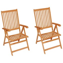 Gartenstühle 2 Stk. Graue Karomuster-Kissen Massivholz Teak