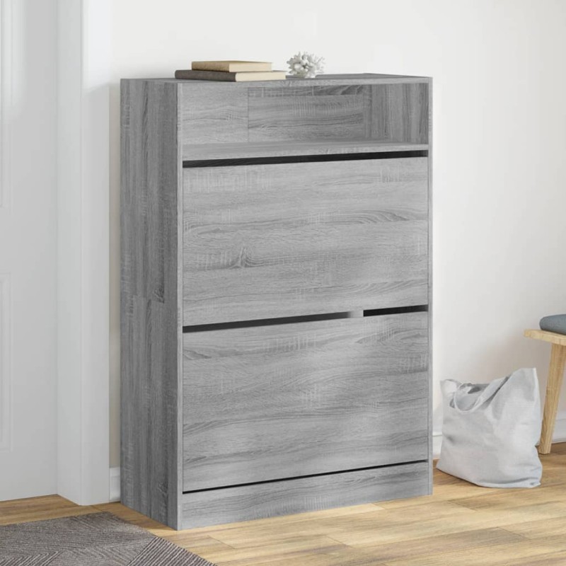 vidaXL Schuhschrank mit 2 Klappen Grau Sonoma 80x34x116 cm vidaXL Schuhschrank mit 2 Klappen Grau Sonoma 80x34x116 cm
