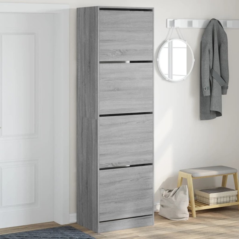 vidaXL Schuhschrank mit 4 Klappen Grau Sonoma 60x42x204 cm vidaXL Schuhschrank mit 4 Klappen Grau Sonoma 60x42x204 cm