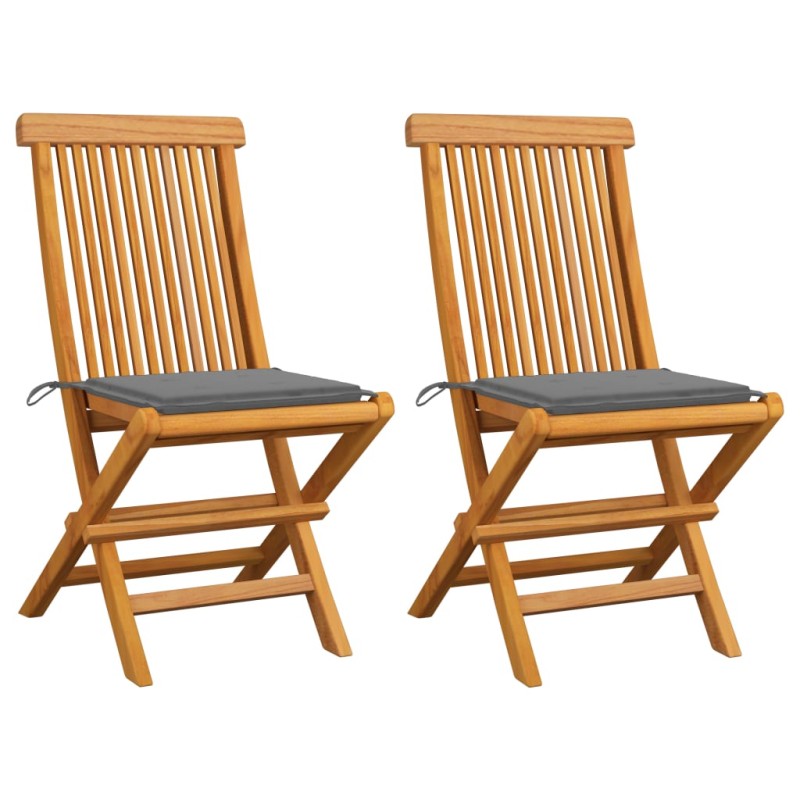 Gartenstühle mit Grauen Kissen 2 Stk. Massivholz Teak Gartenstühle mit Grauen Kissen 2 Stk. Massivholz Teak