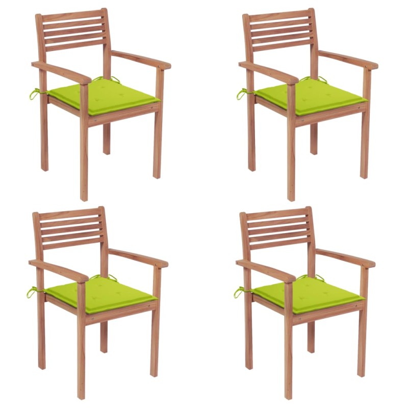 Gartenstühle 4 Stk. mit Hellgrünen Kissen Massivholz Teak Gartenstühle 4 Stk. mit Hellgrünen Kissen Massivholz Teak