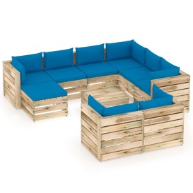vidaXL 10-tlg. Garten-Lounge-Set mit Kissen Grün Imprägniertes Holz