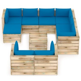 vidaXL 10-tlg. Garten-Lounge-Set mit Kissen Grün Imprägniertes Holz