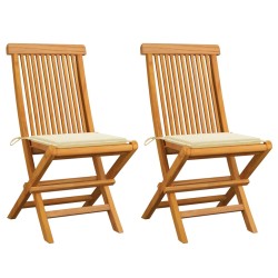 vidaXL Gartenstühle mit Cremeweißen Kissen 2 Stk. Massivholz Teak