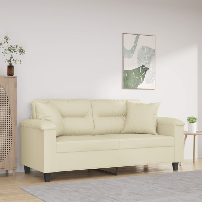 vidaXL 2-Sitzer-Sofa mit Zierkissen Creme 140 cm Kunstleder vidaXL 2-Sitzer-Sofa mit Zierkissen Creme 140 cm Kunstleder