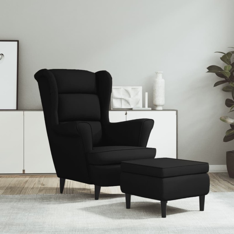 vidaXL Ohrensessel mit Hocker Schwarz Samt vidaXL Ohrensessel mit Hocker Schwarz Samt