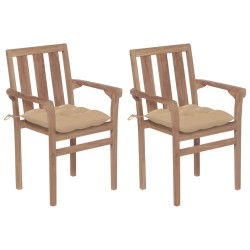 Gartenstühle 2 Stk. mit Beige Kissen Massivholz Teak