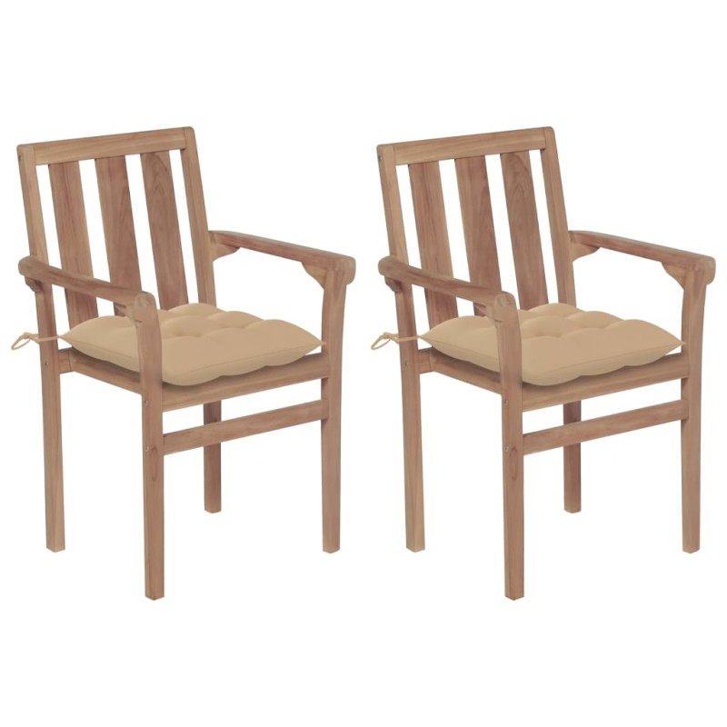 Gartenstühle 2 Stk. mit Beige Kissen Massivholz Teak Gartenstühle 2 Stk. mit Beige Kissen Massivholz Teak