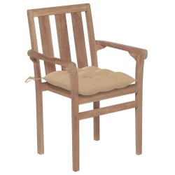Gartenstühle 2 Stk. mit Beige Kissen Massivholz Teak
