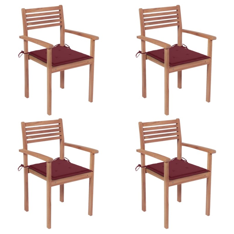 Gartenstühle 4 Stk. mit Weinroten Kissen Massivholz Teak Gartenstühle 4 Stk. mit Weinroten Kissen Massivholz Teak