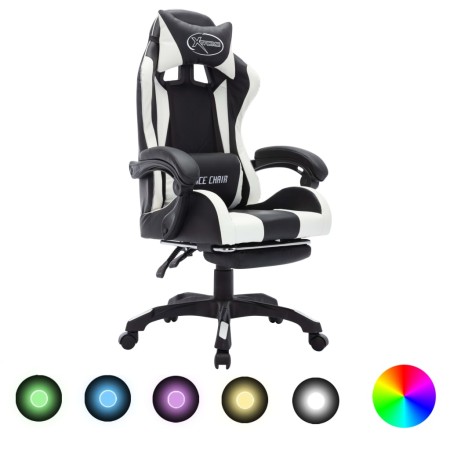 vidaXL Gaming-Stuhl mit RGB LED-Leuchten Weiß und Schwarz Kunstleder 