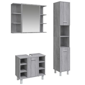 vidaXL 3-tlg. Badmöbel-Set Grau Sonoma Holzwerkstoff