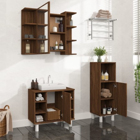 vidaXL 3-tlg. Badmöbel-Set Braun Eichen-Optik Holzwerkstoff