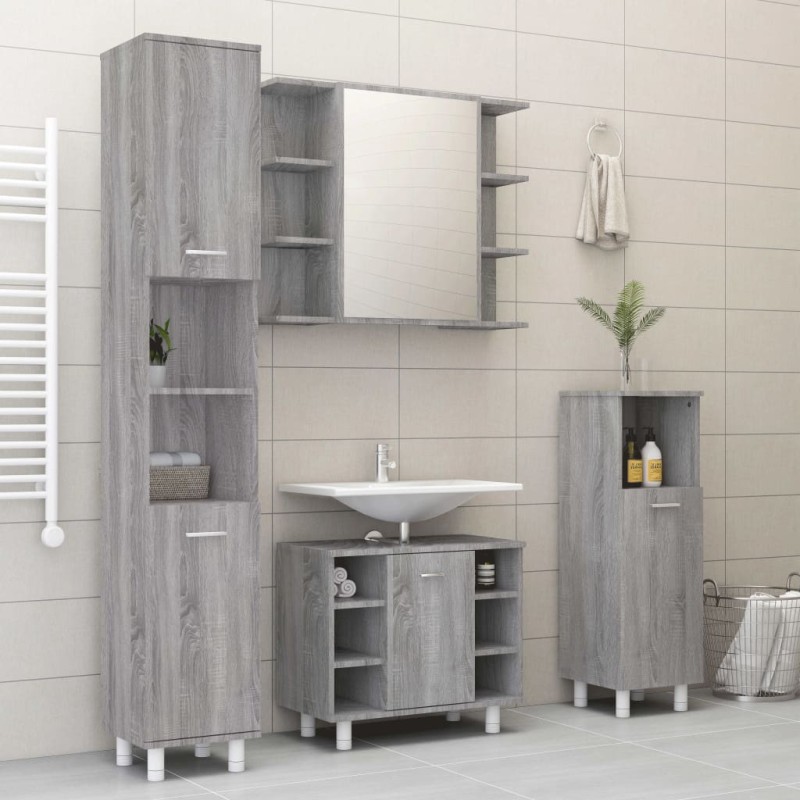 vidaXL 4-tlg. Badmöbel-Set Grau Sonoma Holzwerkstoff vidaXL 4-tlg. Badmöbel-Set Grau Sonoma Holzwerkstoff