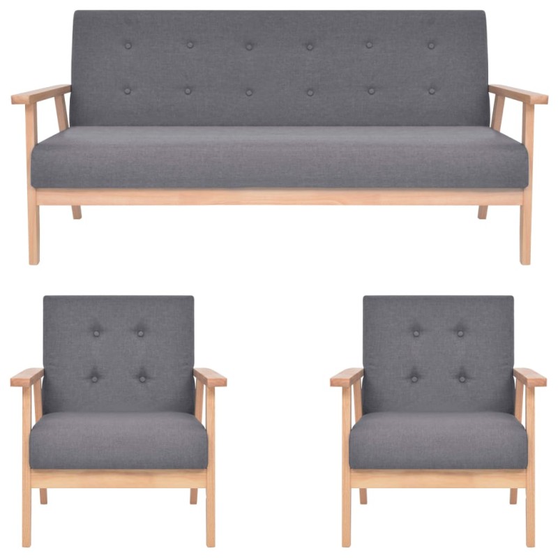 vidaXL 3-tlg. Sofagarnitur Stoff Dunkelgrau vidaXL 3-tlg. Sofagarnitur Stoff Dunkelgrau