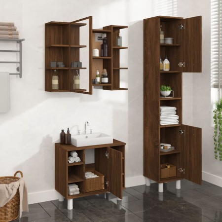 vidaXL 3-tlg. Badmöbel-Set Braun Eichen-Optik Holzwerkstoff