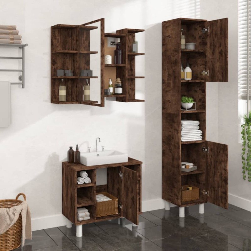 vidaXL 3-tlg. Badmöbel-Set Räuchereiche Holzwerkstoff vidaXL 3-tlg. Badmöbel-Set Räuchereiche Holzwerkstoff