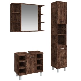 vidaXL 3-tlg. Badmöbel-Set Räuchereiche Holzwerkstoff