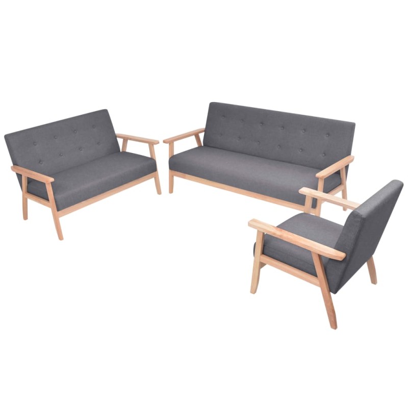vidaXL Sofa-Set 3-tlg. Stoff Dunkelgrau vidaXL Sofa-Set 3-tlg. Stoff Dunkelgrau