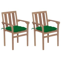 vidaXL Gartenstühle 2 Stk. mit Grünen Kissen Massivholz Teak 