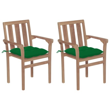 vidaXL Gartenstühle 2 Stk. mit Grünen Kissen Massivholz Teak 